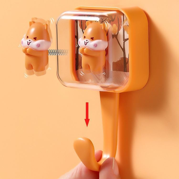 Bounce Squirrel Adhesive Wall Hooks - Cute Support for Keys & Towels, Waterproof & Easy Install