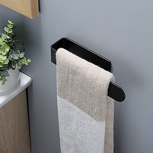 Taozun 8-inch Black Hand Towel Holder - Stainless Steel Self-Adhesive Bar