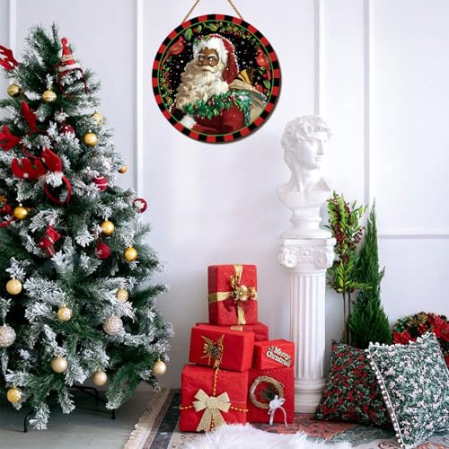 African American Christmas Hanging Sign - Wooden Door Decor