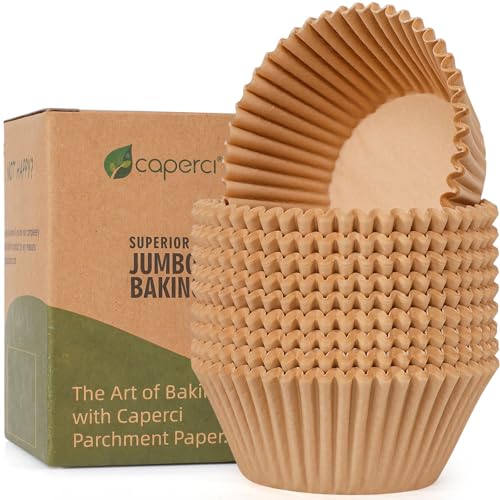 Caperci Jumbo Parchment Cupcake Liners - 200 Count, Non-Stick, Unbleached