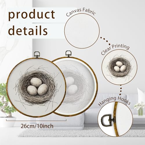Easter Eggs Round Framed Wall Art Neutral Farmhouse Canvas 10x10 Inch