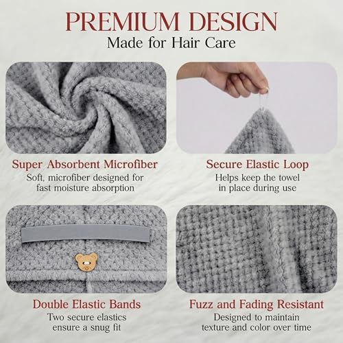 3 Pack Large Microfiber Hair Towel Wraps for Women - Quick Dry & Anti-Frizz