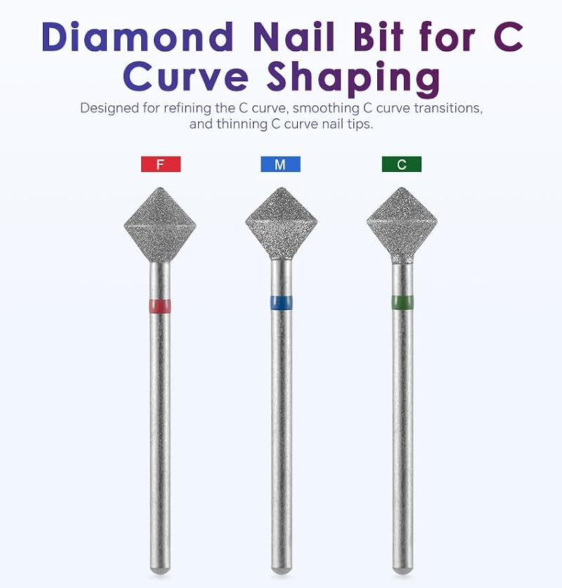 Rhombus Diamond Nail Bit for C Curve Shaping 3/32" Efile | Medium