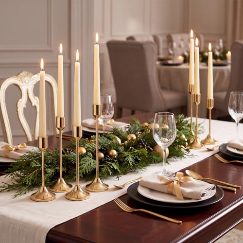 72 Pcs Brass Gold Taper Candle Holders Kit - Vintage Metal Candlestick Set