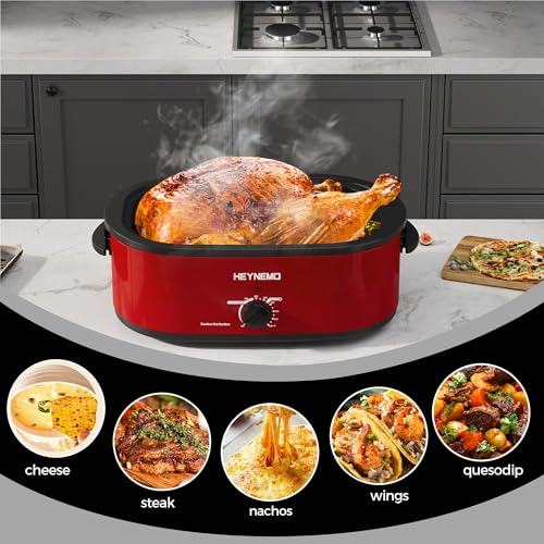 18 Quart Electric Roaster Oven with Self-Basting Lid - Red, Adjustable Temp