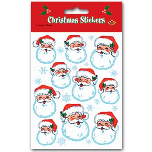 Beistle Santa Face Stickers - 40 Count for Holiday Crafts