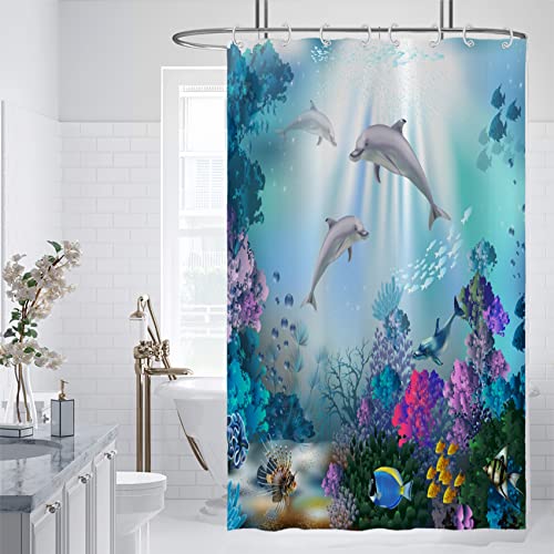 Yeele Waterproof Dolphin Shower Curtain - Tropical Ocean Theme, 48x72in