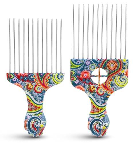 Metal Hair Pick 2-Pack for Black Men - Stainless Steel Afro Comb