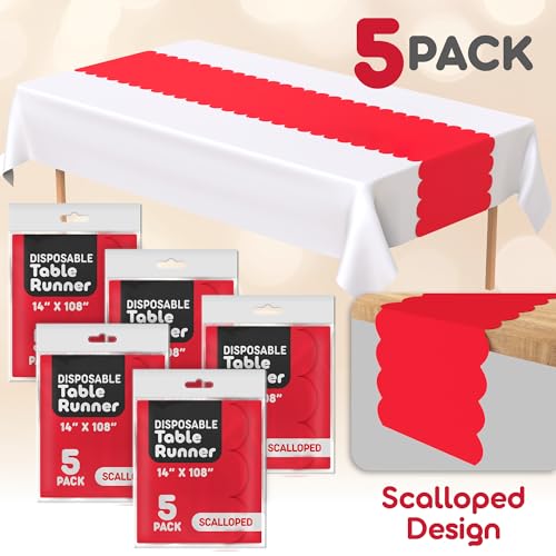 Red Scallop Disposable Table Runner 5 Pack - 14x108in Party Decor