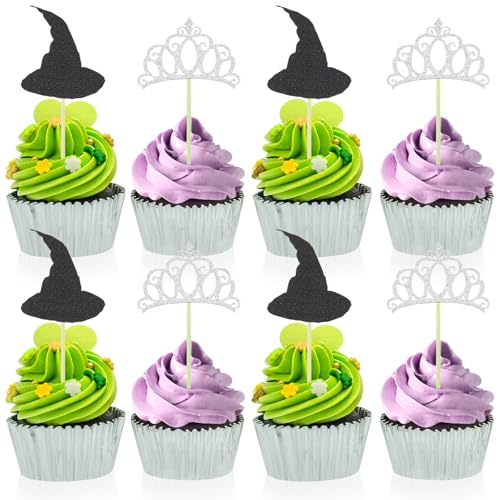 Witch Hat & Crown Cupcake Toppers - 24 Pcs Halloween Party Decor