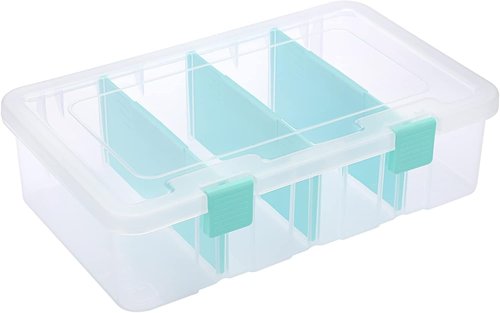 BTSKY Clear Plastic Storage Box - Adjustable 4-Compartment Organizer with Lid | 13.3x8.1x3.4 Inches