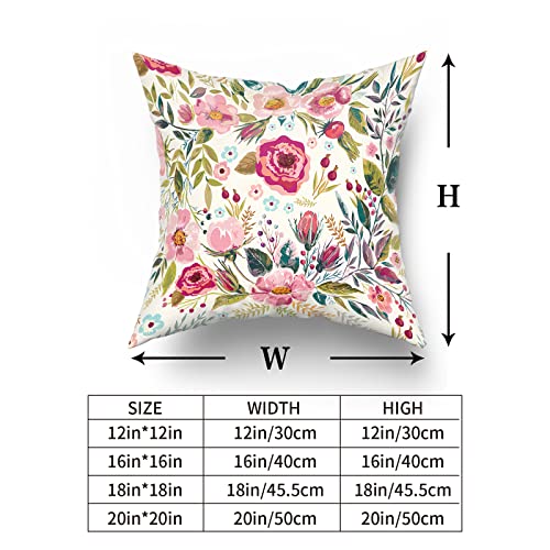 Pink Peony Throw Pillow Covers 18x18 Inch Set of 2 - Floral Cotton Cushion