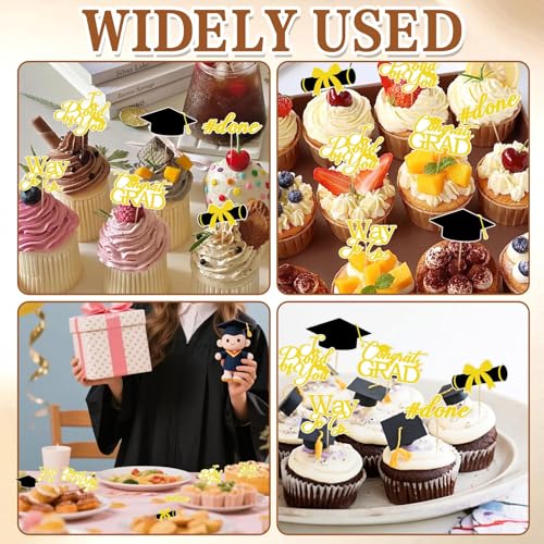 48 Pcs 2026 Graduation Cupcake Toppers Glitter Cap Party Decorations