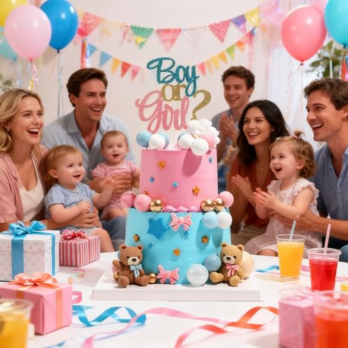 23 PCS Baby Gender Reveal Bear Cake Toppers Set