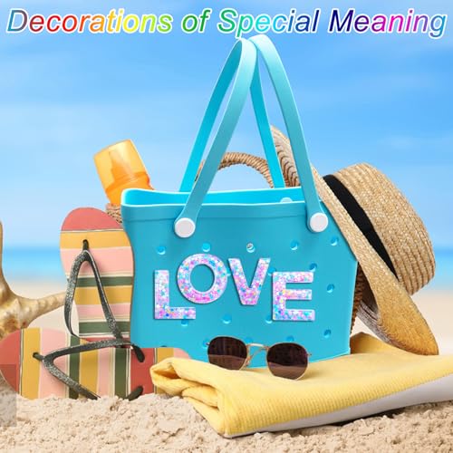 HLUWA Pink Star Sequin Letter Charms for Bogg Bag & Beach Totes