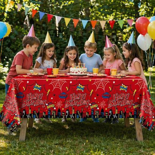 3Pcs Red Spider Birthday Party Tablecloths, 54x108 Disposable Covers
