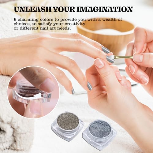 ADHERE Mirror Chrome Nail Powder Set Metallic Holographic Glitter