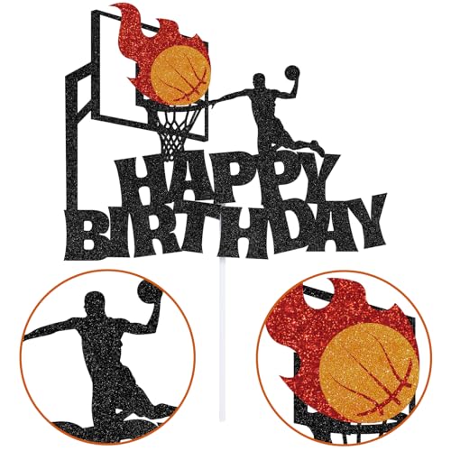 Basketball Happy Birthday Cake Topper Black Glitter Sport Theme Party
