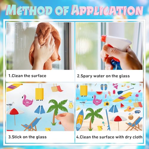 Summer Window Clings, 50 Pcs Beach Glass Stickers Decals