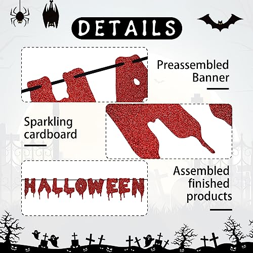Red Glitter Halloween Bat Banner Garland Spooky Party Wall Decor
