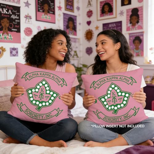 Sorority Throw Pillow Cover - 18x18 Inch Green Ivy & Salmon Pink