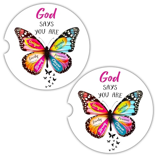 Christian Butterfly Car Coasters - Absorbent Ceramic Bible Verse Set