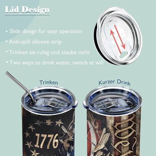 American Flag Skull 20oz Stainless Steel Tumbler with Lid - Patriotic Drinkware