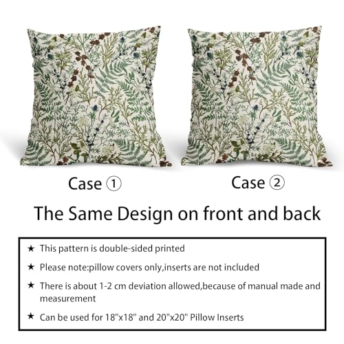 Aportt Sage Green Botanical Fern Throw Pillow Covers - 18x18 Inch Set of 2