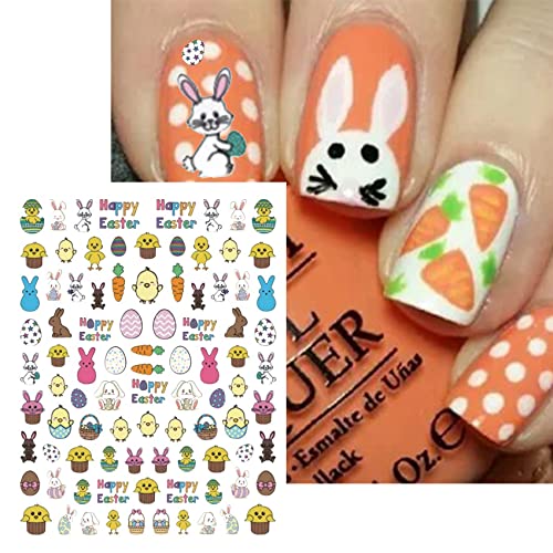 TailaiMei Easter Nail Stickers - 10 Sheets 3D Rabbit Egg Decals