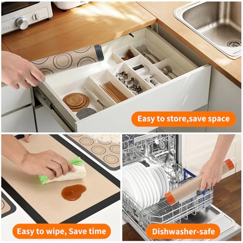 Luckyiren Silicone Baking Mats Set with Circles for Macarons & Cookies, 2 Pack Half Sheet, Gray/Beige