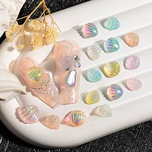 MEILINDS Iridescent Resin Seashell Nail Charms 100pcs 3D Mermaid Shell Art