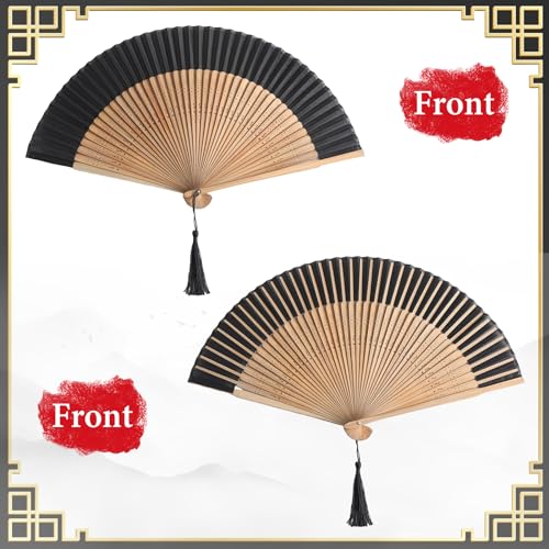 Boao 2 Pcs Vintage Bamboo Silk Folding Hand Fans with Sleeves