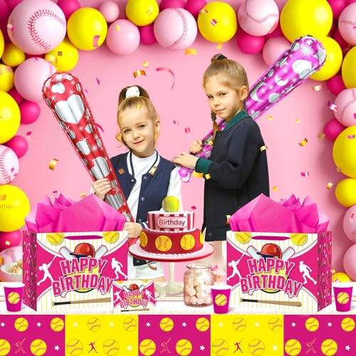 Softball Birthday Gift Bag Set for Girls with Greeting Card & Tissue
