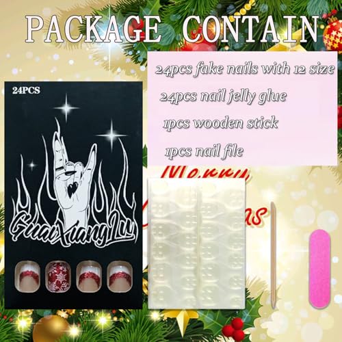 Christmas Press On Nails Short Square Glossy Acrylic False Nails