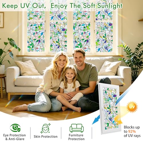 SOMWISE Rainbow Stained Glass Window Privacy Film - UV Blocking & Removable