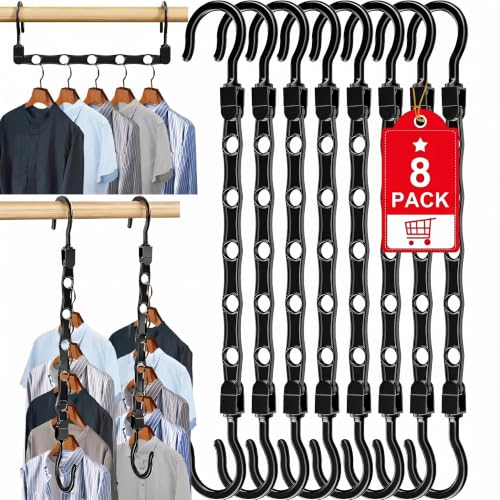 8 Pack Space Saving Plastic Hangers - Closet Organizer in Black