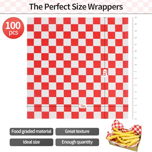 Red 100Pcs 7x7 Inch Grease-Resistant Wax Paper Sheets for Food Wraps