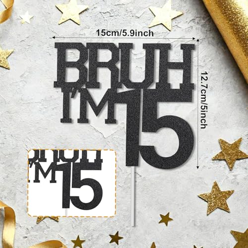 Black Glitter 15th Birthday Cake Topper for Boys & Girls