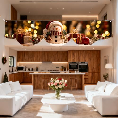Nuxovilar Snowman Warm Lights Wave Banner - 19.68x78.74 inches