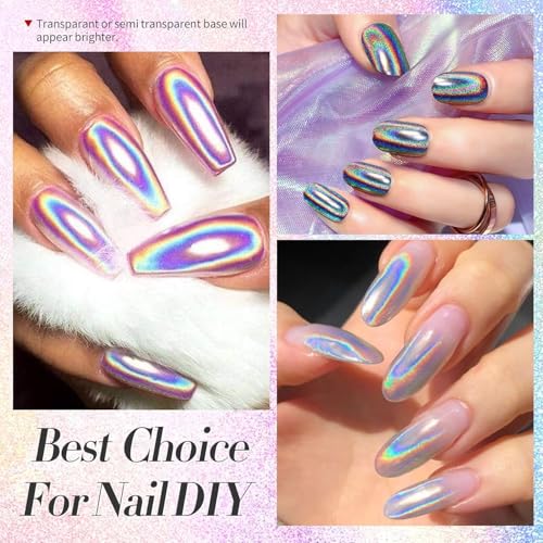 BISHENGYF Magic Chrome Nail Powder - Iridescent Mirror & Holographic Laser Effect