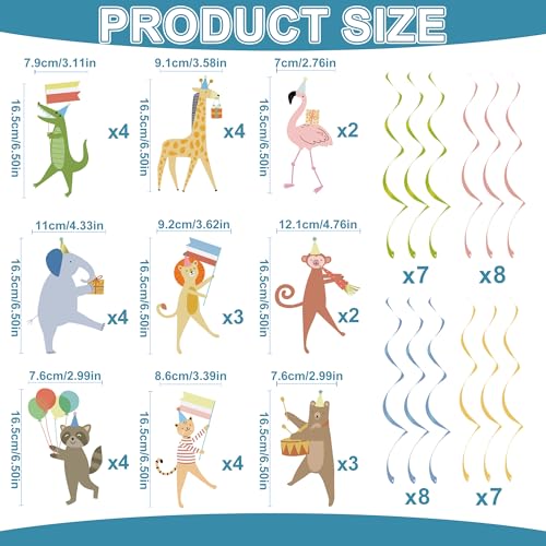 60Pcs Animal Parade Hanging Swirls - Safari Themed Birthday Party Decor
