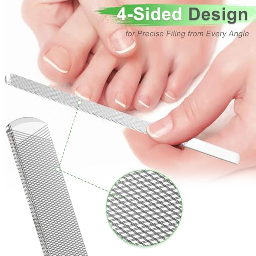 GigaGround Stainless Steel Toenail File for Thick Nails, 4-Sided 7.1” Metal Nail File (2-Pack)