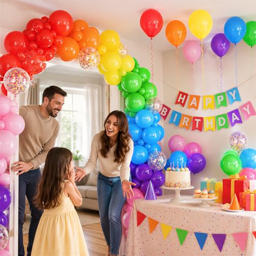 178-Piece Rainbow Balloon Arch Kit, Colorful Latex Garland for Parties
