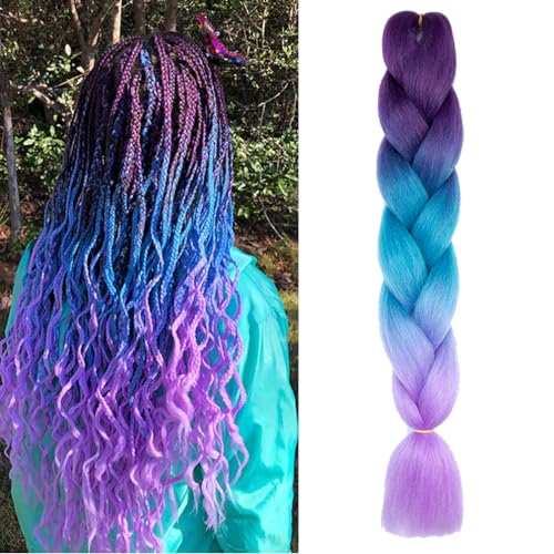 Ombre Purple Braiding Hair Extensions 24 Inch Hot Water Setting