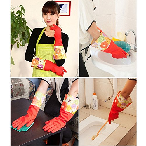 Treenewbid Waterproof Kitchen Cleaning Gloves with Warm Lining, 2 Pairs