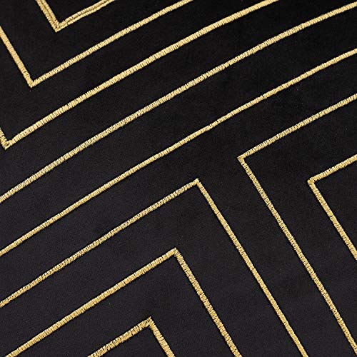 Avigers 12x20 Inch Black Velvet Lumbar Pillow Cover with Hidden Zipper - Geometric Design