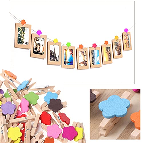 EastyGold Mini Wooden Photo Clips – 50 Pack, 35mm Colorful Flower Clothespins