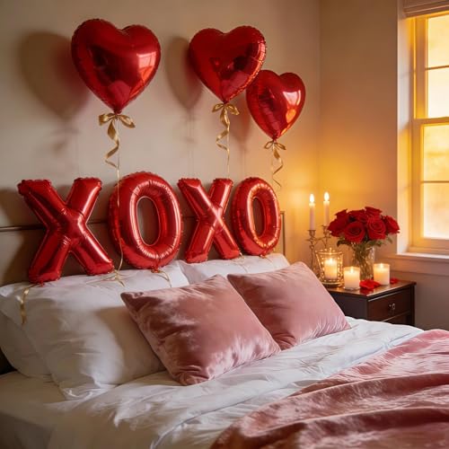6-Pack XOXO Red Heart & Letter Balloons for Valentine's Day