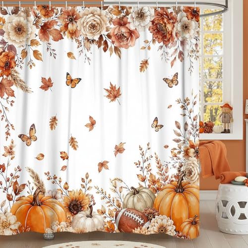 DYNH Autumn Pumpkin Shower Curtain - Waterproof Floral Design 72x72