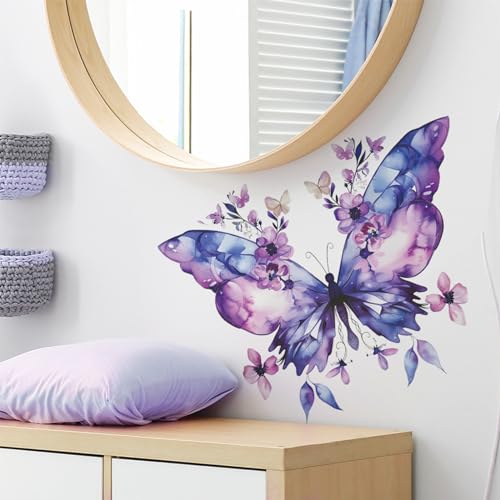 TUOKING Purple Butterfly Wall Stickers - Removable PVC Decals for Home Decor, E89